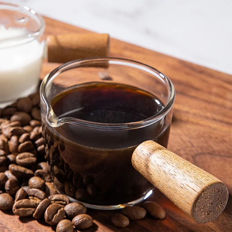 Coffee Shop Equipment - 50/100ml Glass Measuring Cup Wooden Handle